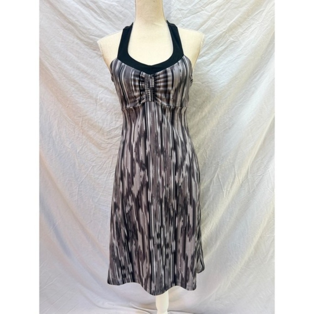 Prana Halter Dress Women's Small‎ Gray Black Patterned Sleeveless Small